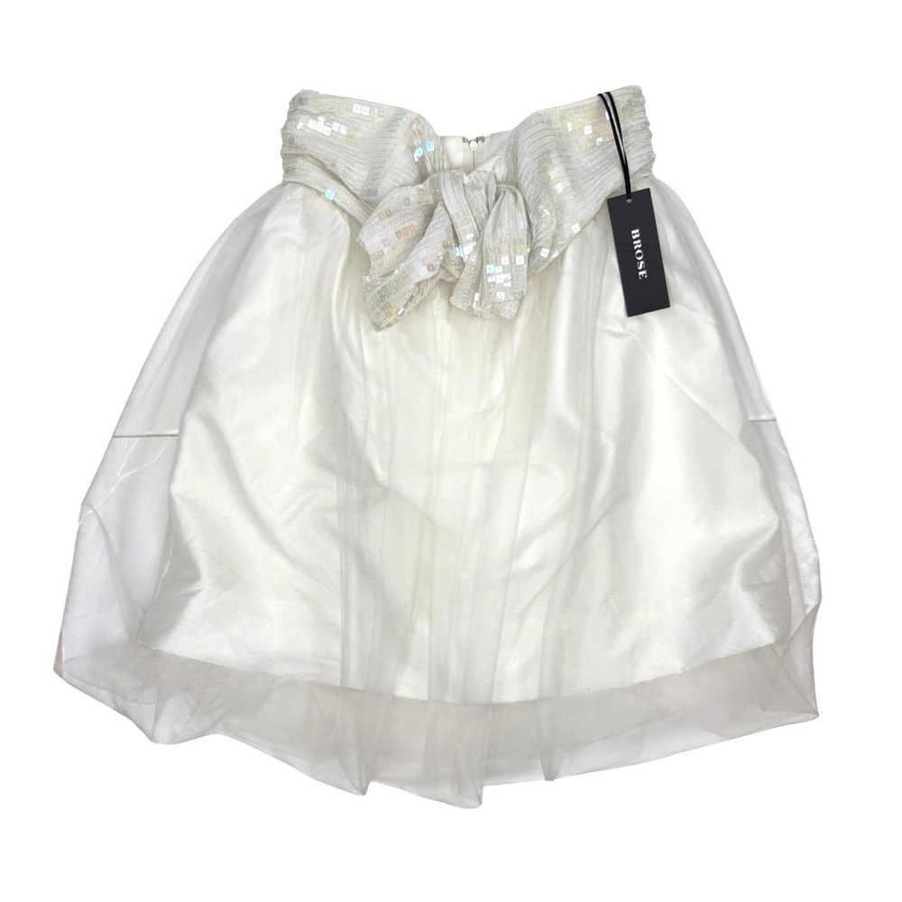 BROSE NWT "Stacey" Strapless‎ Sequin Babydoll Tulle Front Bow White Dress Sz 4